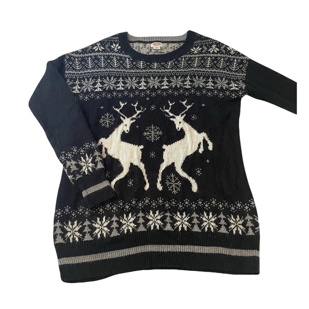 Mossimo Reindeer Fair Isle Sweater Womens XS Black Holiday Knit‎ Pullover